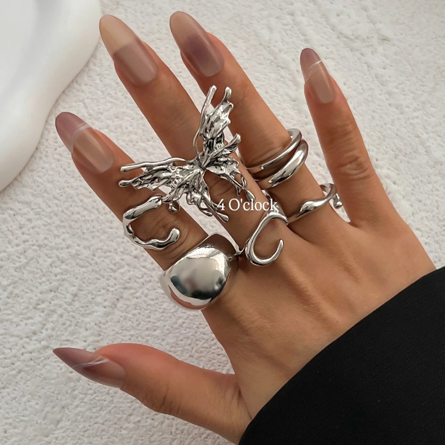 ✨RS112: Maximalistic Finger Ring Sets (Silver) - 6pcs (Adjustable-Non adjustable mixed sizes)
