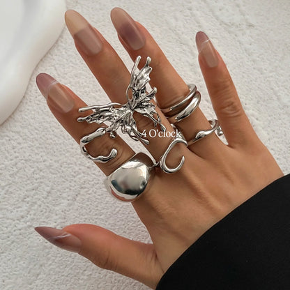 ✨RS112: Maximalistic Finger Ring Sets (Silver) - 6pcs (Adjustable-Non adjustable mixed sizes)