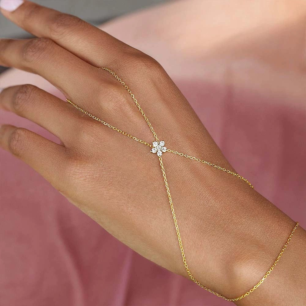 RB14: Stainless Steel Zircon Handchain: Sparkly Cross Flower