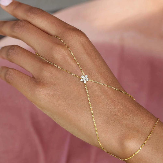 RB14: Stainless Steel Zircon Handchain: Sprakly Cross Flower
