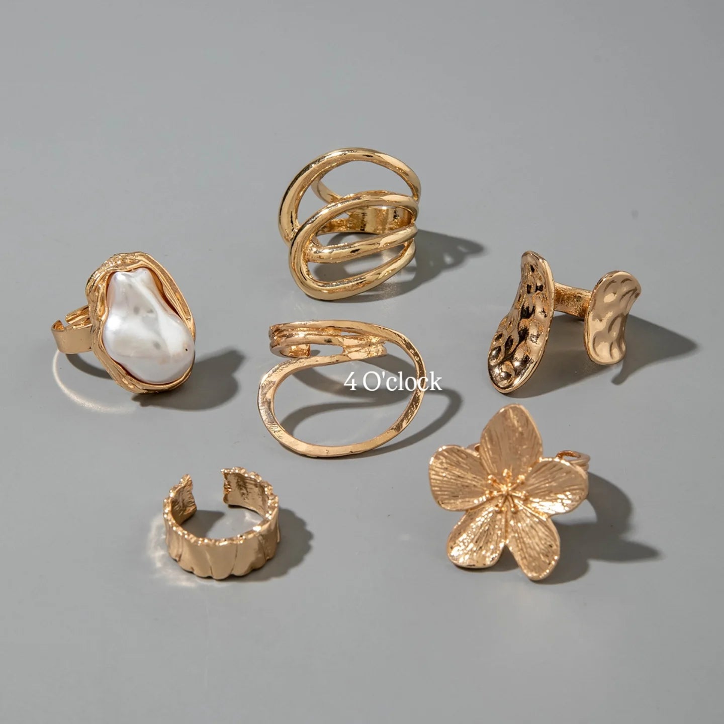 ✨RS82: Maximalistic Finger Ring Sets (Golden) - 6pcs (Adjustable-Non adjustable mixed sizes)