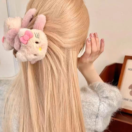 Hello Kitty Plushy Hairclaws: Leather Pink