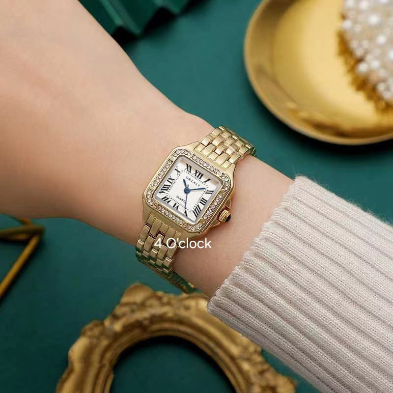W03: GREALY Branded Wrist Watch: Golden with diamonds (WITH BOX)