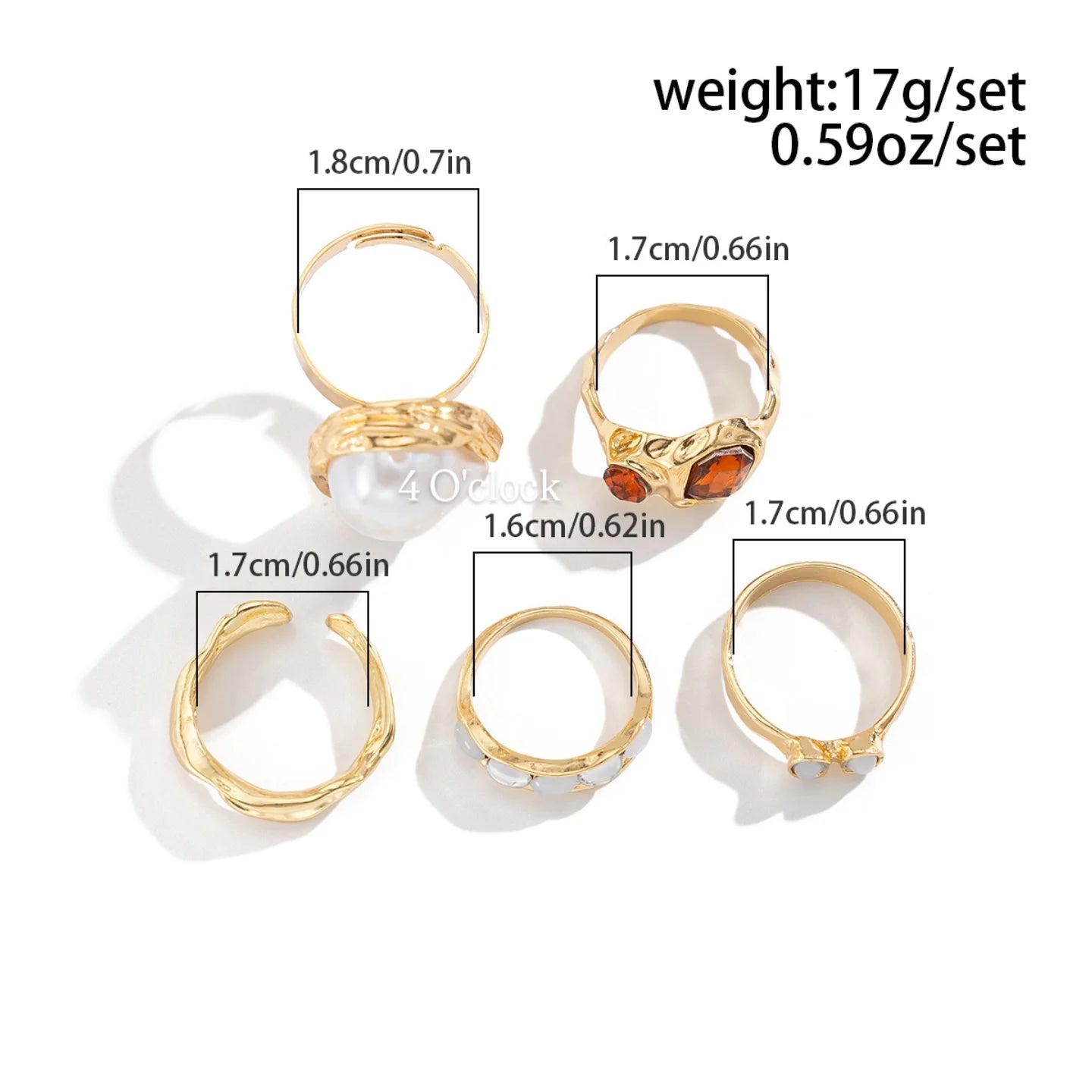 ✨RS117: Maximalistic Finger Ring Sets (Golden) - 5pcs (Adjustable-Non adjustable mixed sizes)