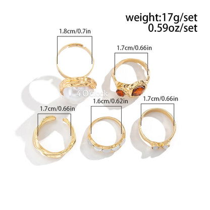 ✨RS117: Maximalistic Finger Ring Sets (Golden) - 5pcs (Adjustable-Non adjustable mixed sizes)