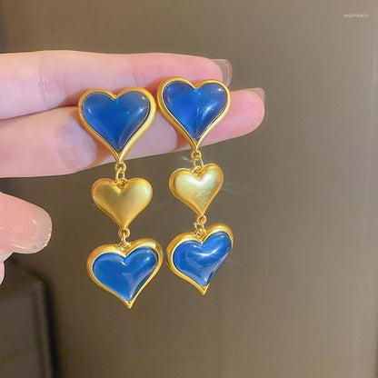 Vintage Earrings: Deep Ocean Heart
