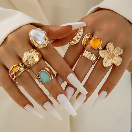 RS154: Maximalistic Finger Ring Sets (golden) - 8pcs