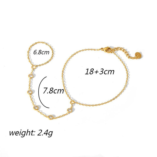 RB03: Stainless Steel Zircon Handchain: White Stone