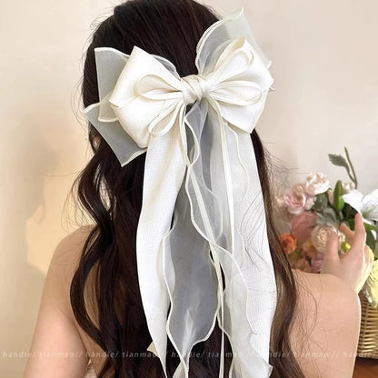 Mesh Bow Hair Clip: White