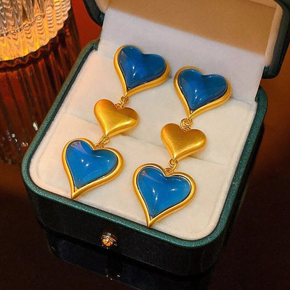 Vintage Earrings: Deep Ocean Heart