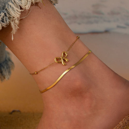 A59: 18K Gold Plated Stainless Steel Minimalist Anklet: Bow Blade