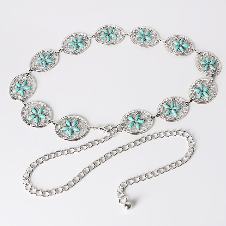 WC13: Pinteresty Waist Chains: Turquoise Silver Hollow