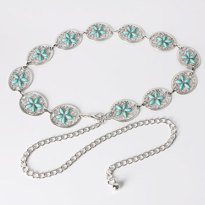WC13: Pinteresty Waist Chains: Turquoise Silver Hollow