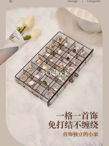 Transparent 3-Layer Jewellery Organizer Box: Black (72 Compartments)