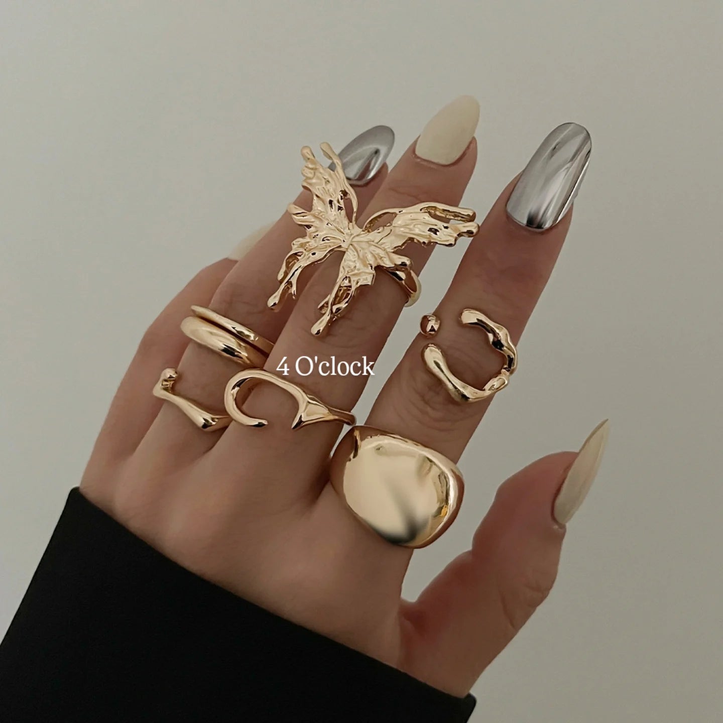✨RS111: Maximalistic Finger Ring Sets (Golden) - 6pcs (Adjustable-Non adjustable mixed sizes)