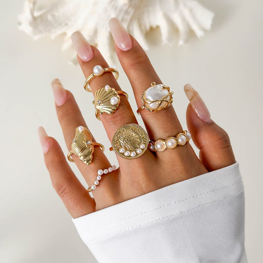 RS43: Maximalistic Finger Ring Sets (golden) - 7pcs