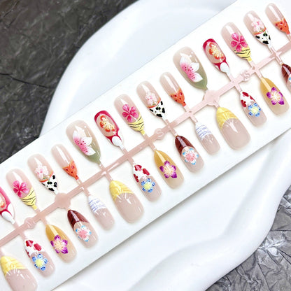 N25: Press On Nails: Garden Bliss. Size M (10 Pcs) - With 12pcs FREE glue stickers.