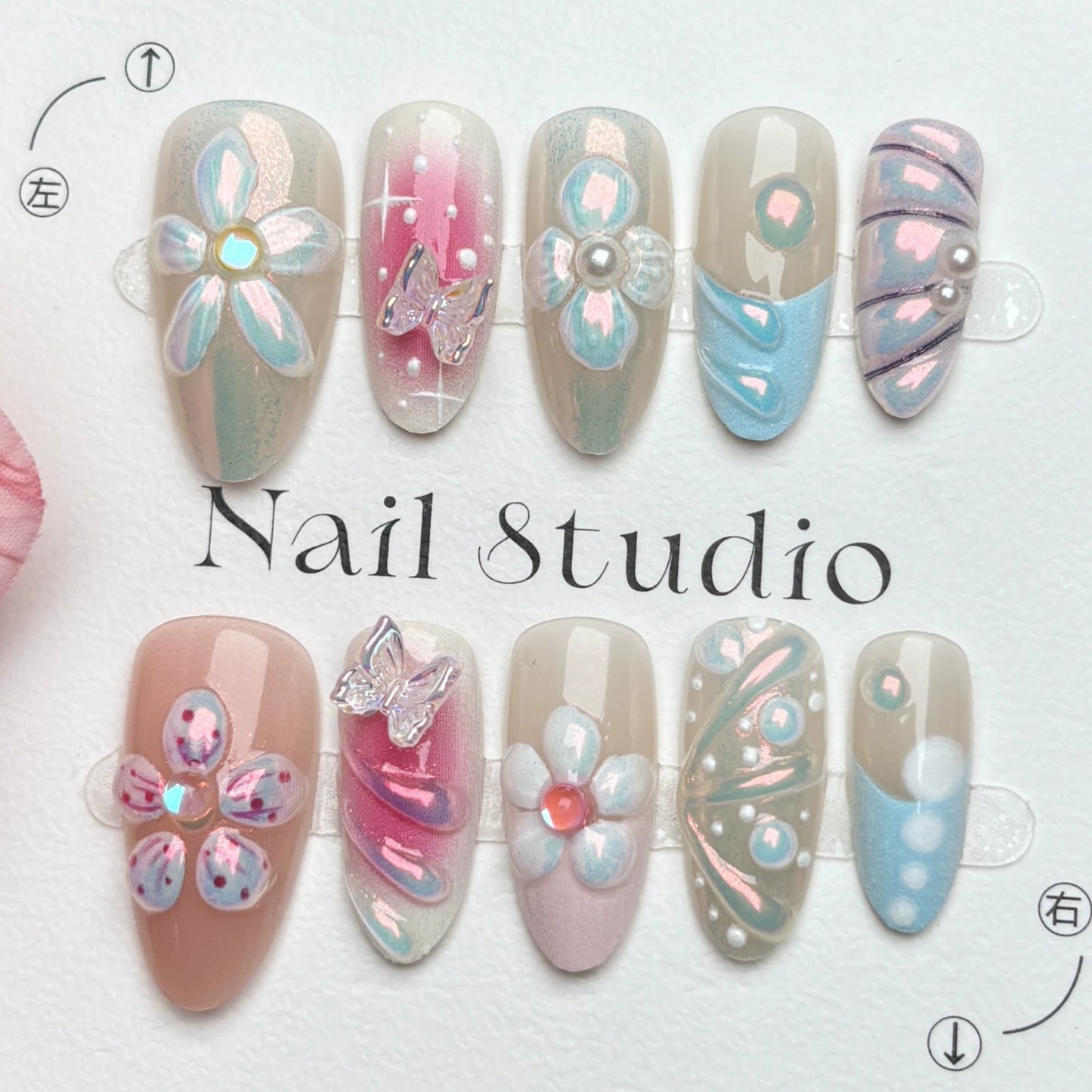 N20: Press On Nails: Spring Whisper. Size S (10 Pcs) - With 12pcs FREE glue stickers.