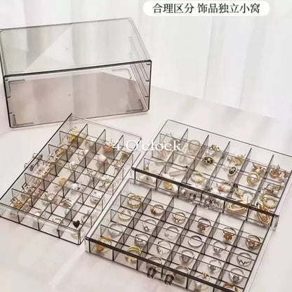 Transparent 3-Layer Jewellery Organizer Box: Black (72 Compartments)