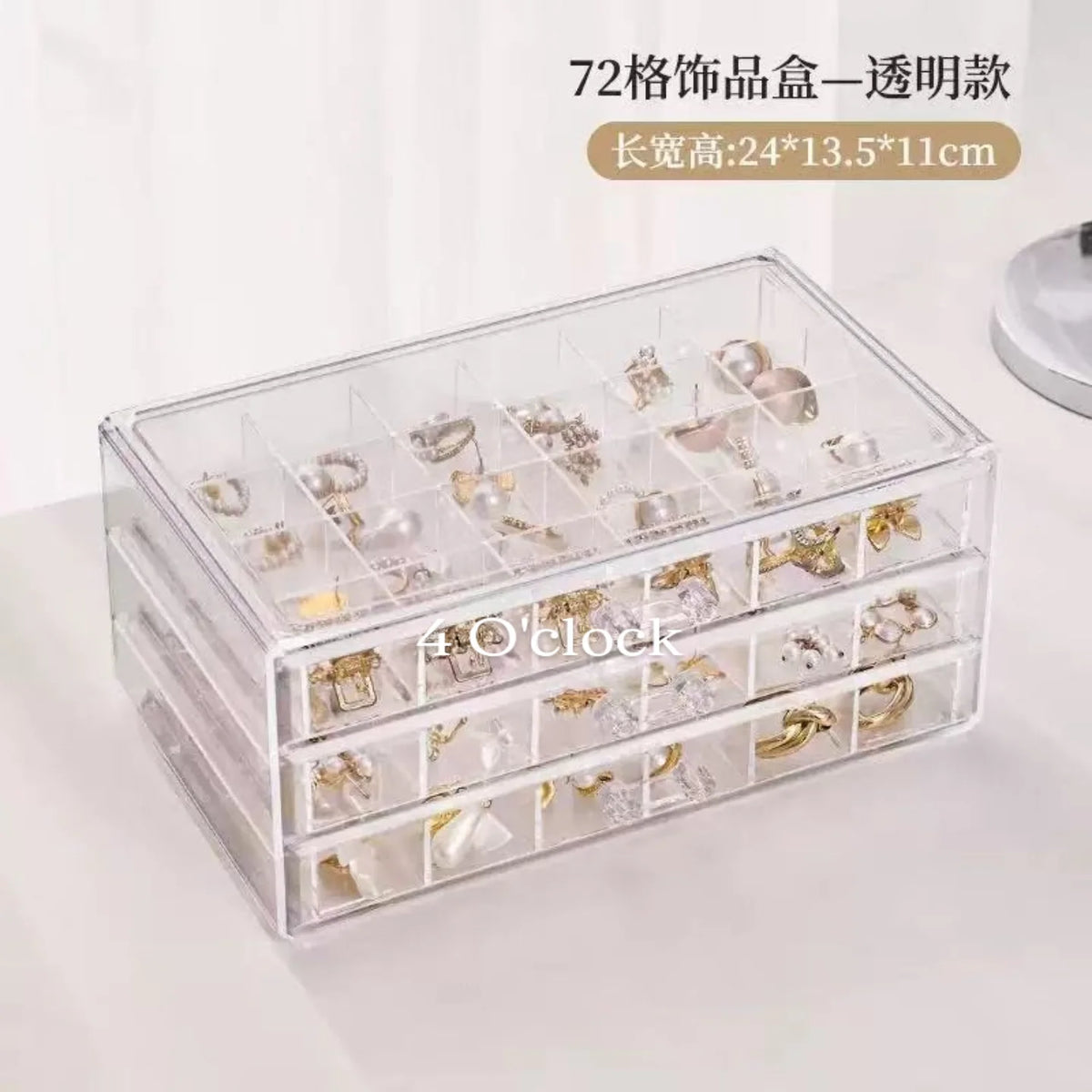 OG6: Transparent 3-Layer Jewellery Organizer Box: Transparent (72 grid)