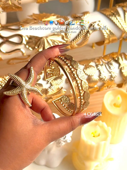 ✨HC144: 18k Gold Plated Stainless Steel Handcuff for Stack: Gleam Wafer (Golden)✨