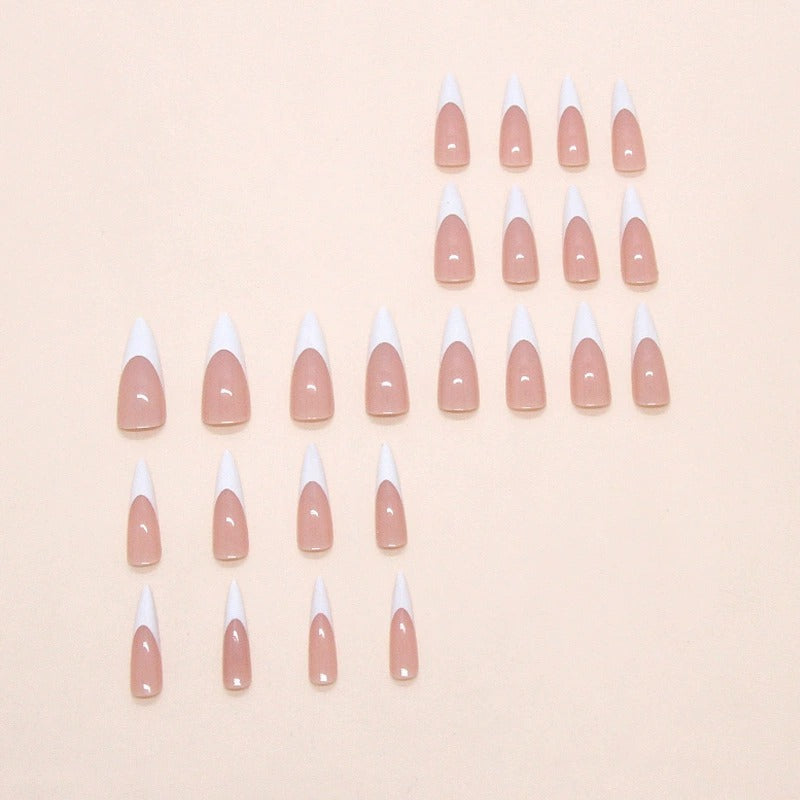 N11: Press On Nails: Stiletto French Tip (24 Pcs) - With FREE glue & kit.