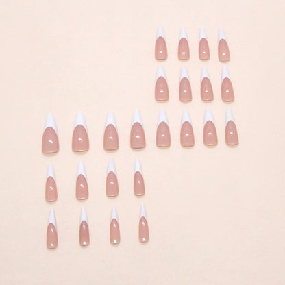 N11: Press On Nails: Stiletto French Tip (24 Pcs) - With FREE glue & kit.