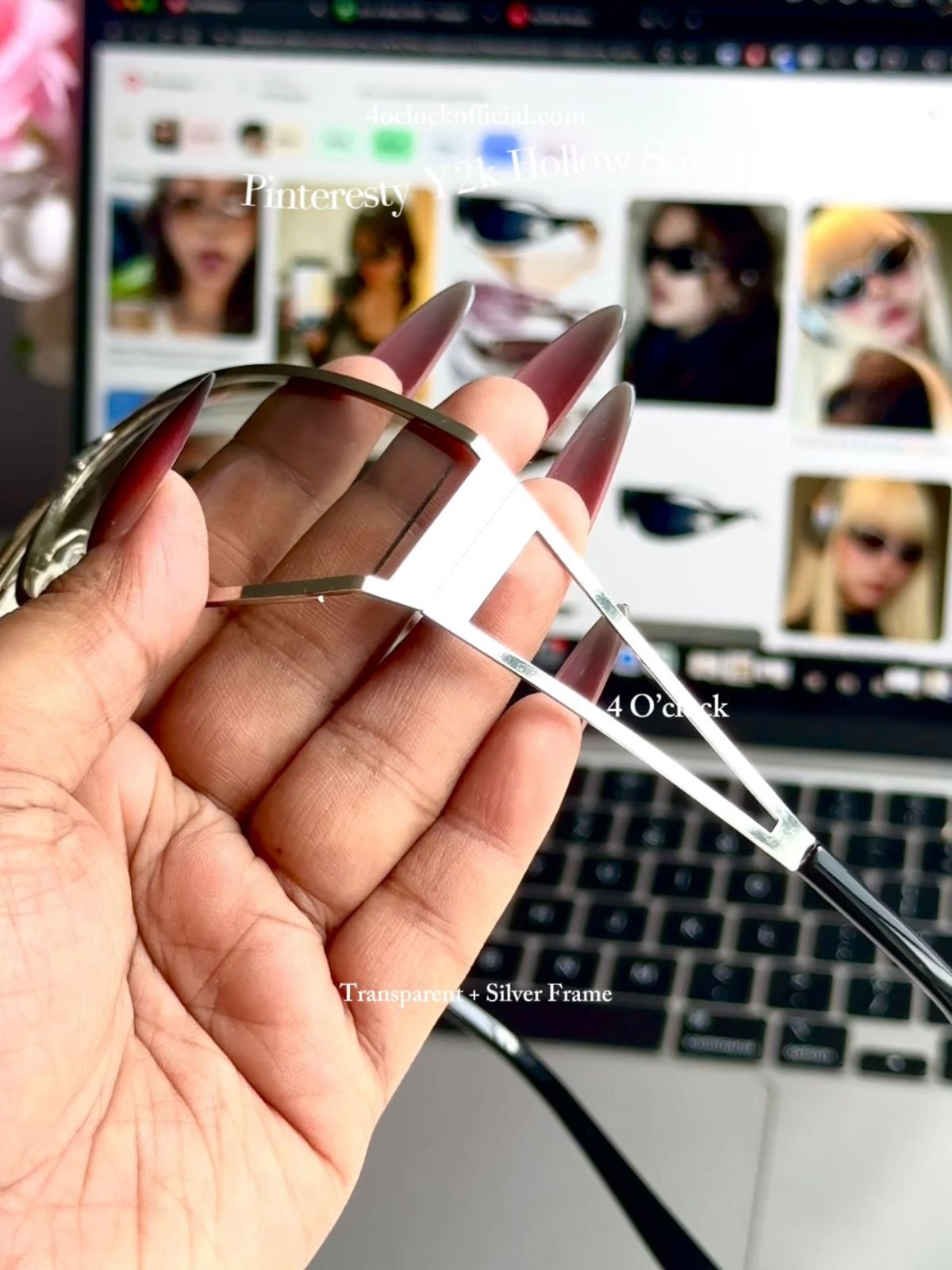 S26: Pinteresty Y2k Metal Hollow Sunglasses - Transparent + Silver (with box) Unisex