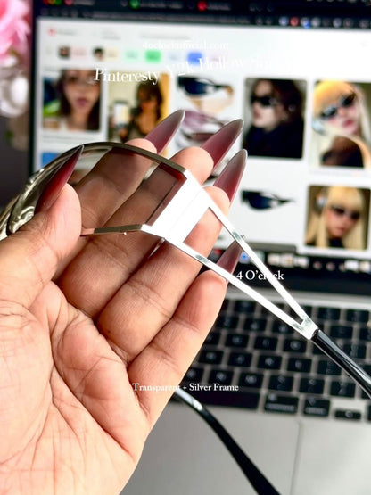 S26: Pinteresty Y2k Metal Hollow Sunglasses - Transparent + Silver (with box) Unisex