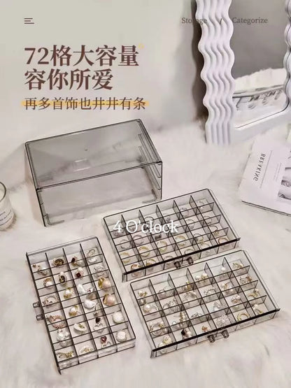 Transparent 3-Layer Jewellery Organizer Box: Coffee (72 Compartments)