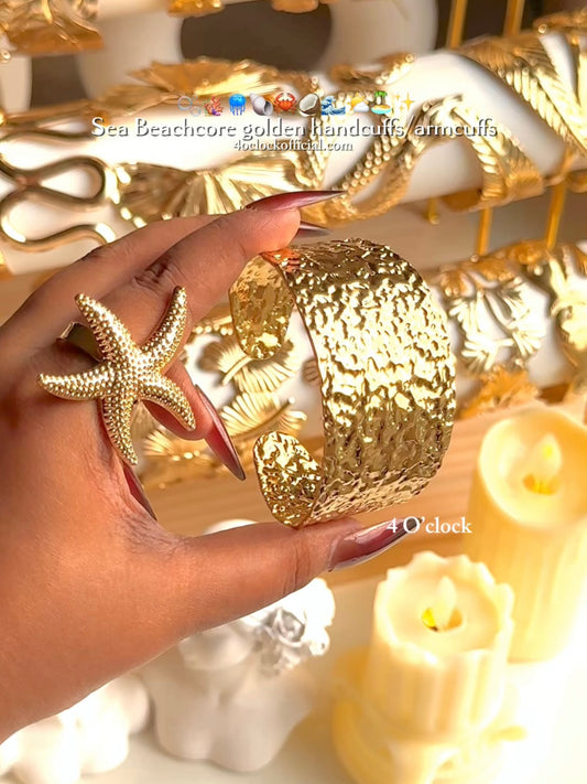 ✨HC145: 18k Gold Plated Stainless Steel Handcuff for Stack: Sculpt Cuff (Golden)✨