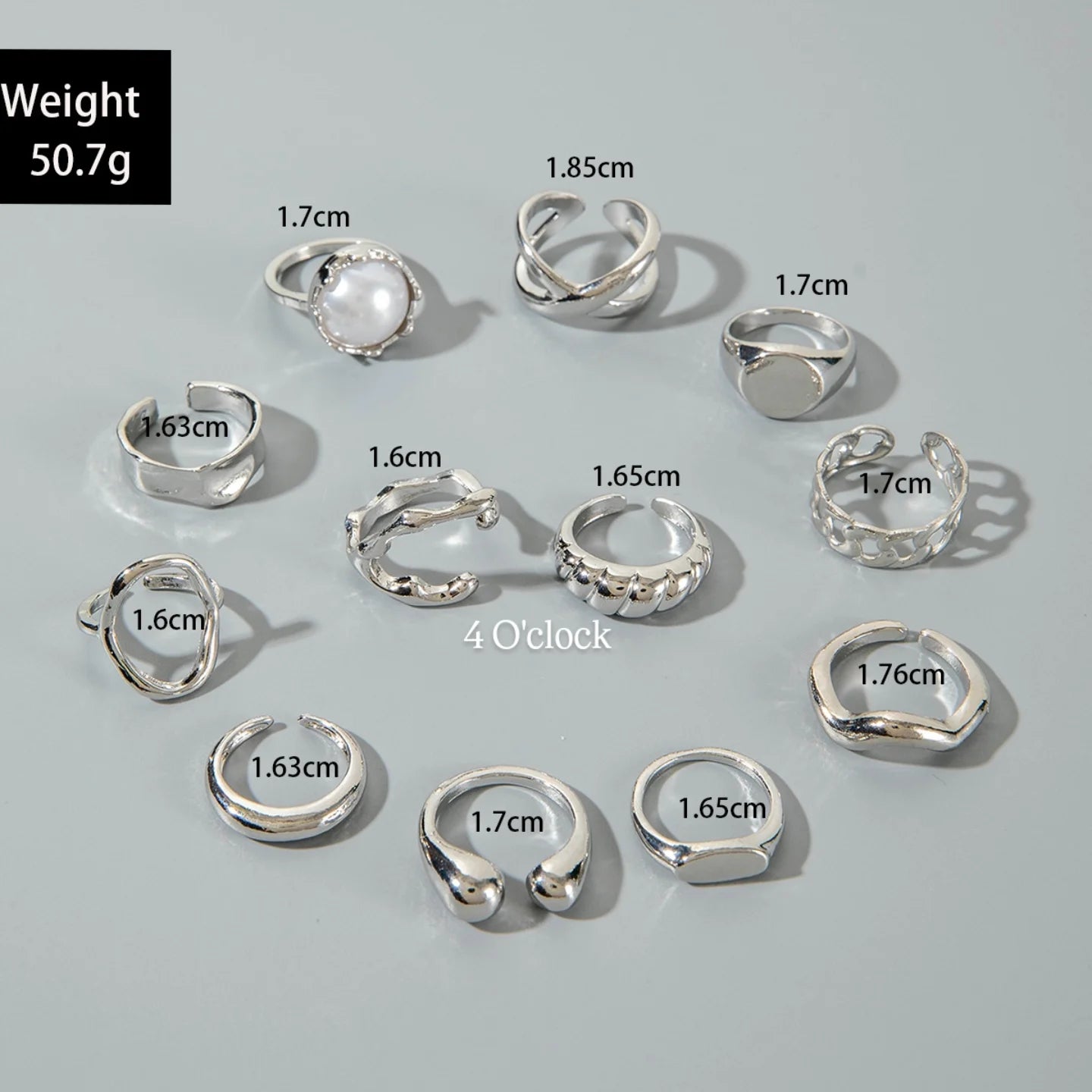 ✨RS56: Maximalistic Finger Ring Sets (Silver) - 12pcs (Adjustable-Non adjustable mixed sizes)