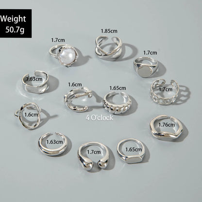✨RS56: Maximalistic Finger Ring Sets (Silver) - 12pcs (Adjustable-Non adjustable mixed sizes)