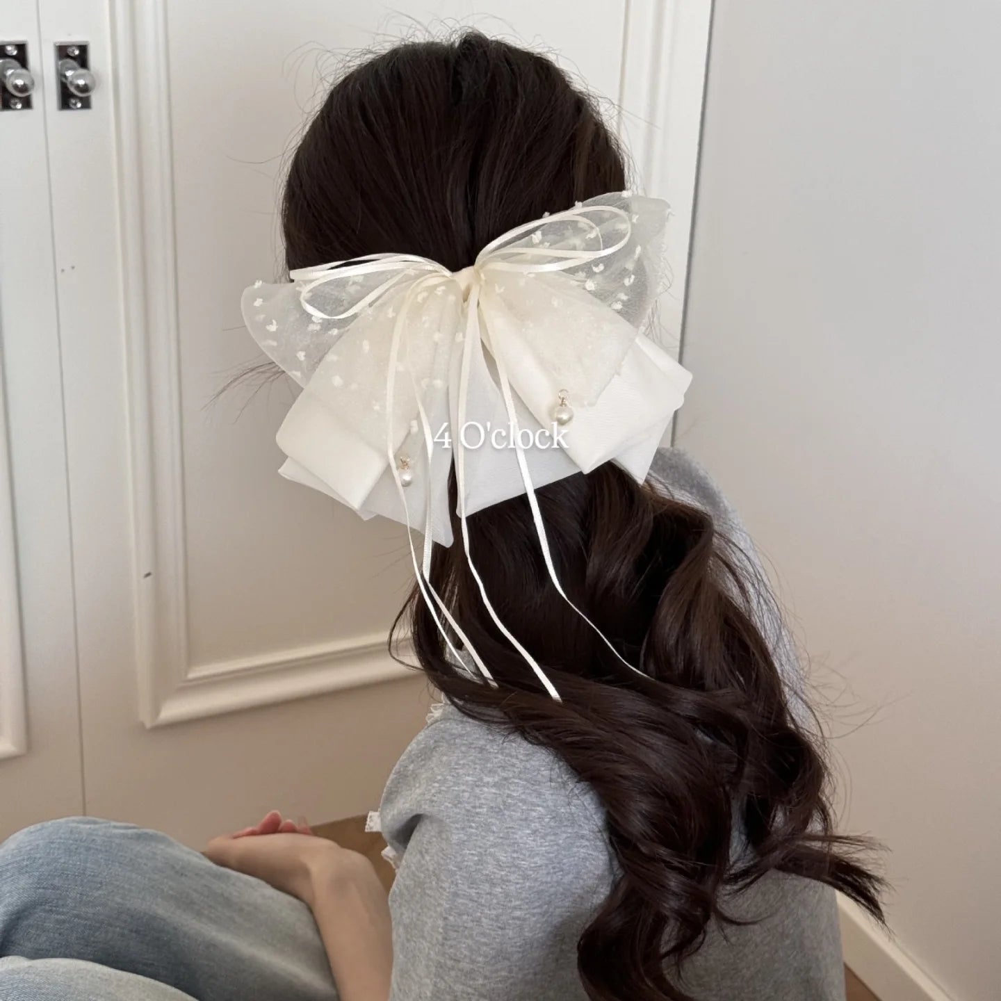 Pinteresty Mesh Pearl Butterfly Hairclips: White