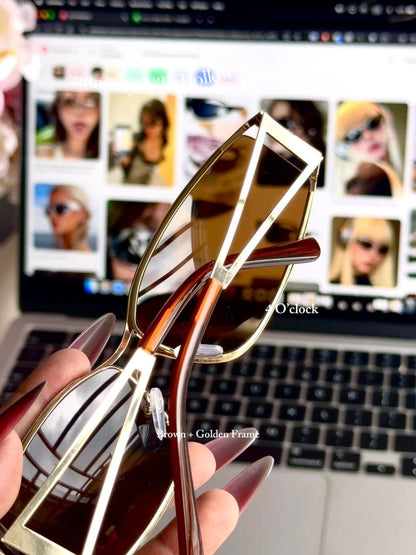 S25: Pinteresty Y2k Metal Hollow Sunglasses - Brown + Golden (with box) Unisex