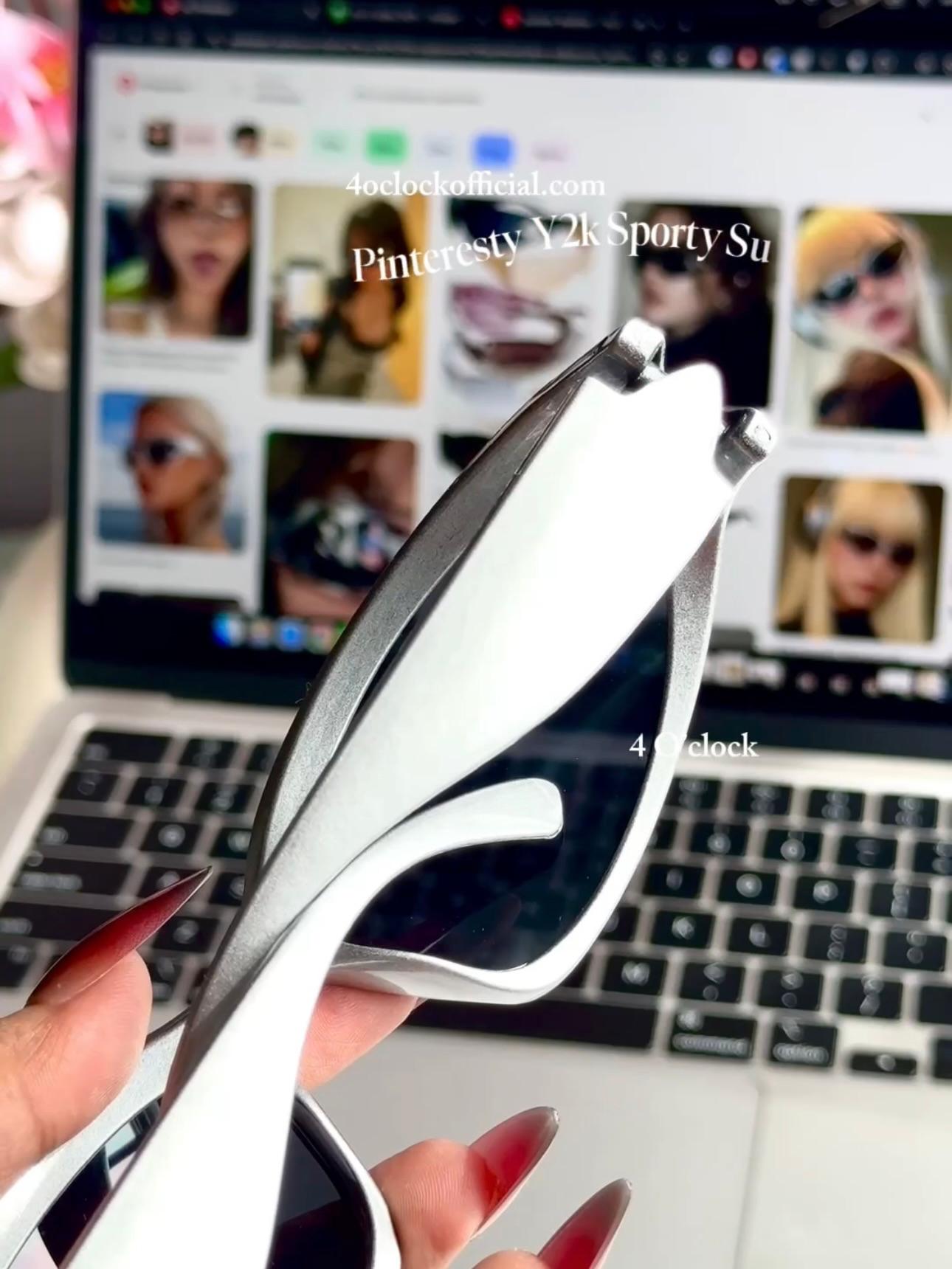 S08: Pinteresty Y2k Sports Sunglasses - Light Silver + Black (with box) Unisex