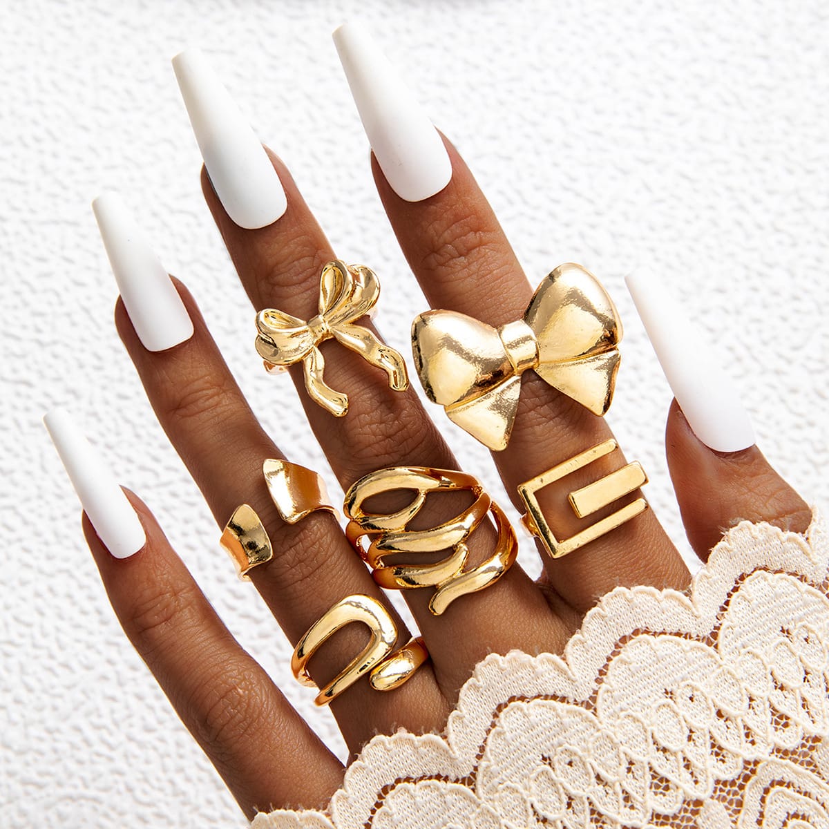 RS141: Maximalistic Finger Ring Sets (golden) - 6pcs