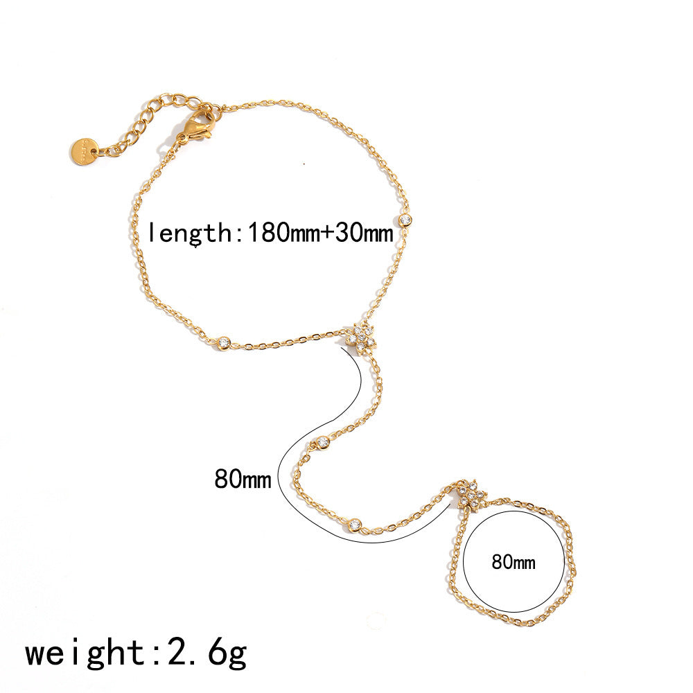 RB13: Stainless Steel Zircon Handchain: Twin Flower