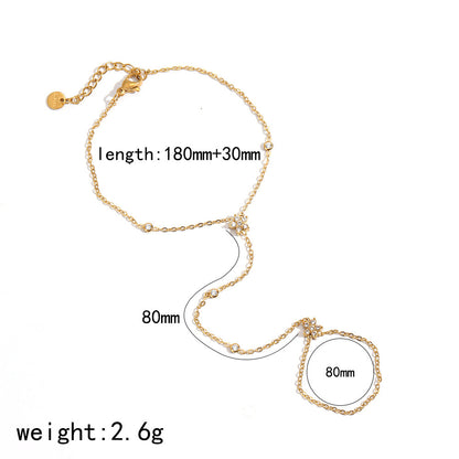 RB13: Stainless Steel Zircon Handchain: Twin Flower