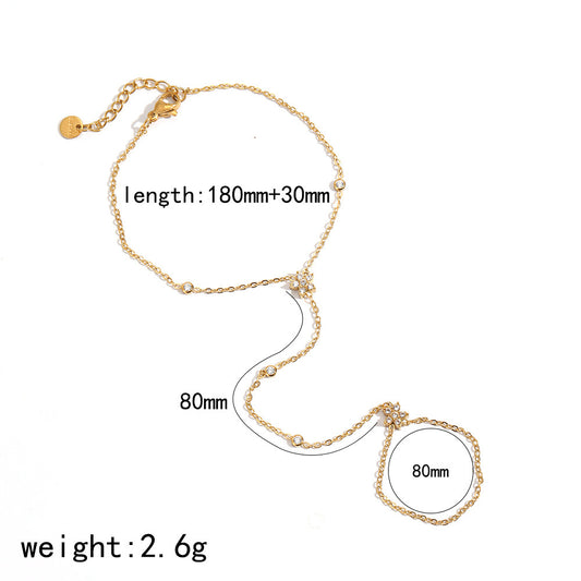 RB13: Stainless Steel Zircon Handchain: Twin Flower
