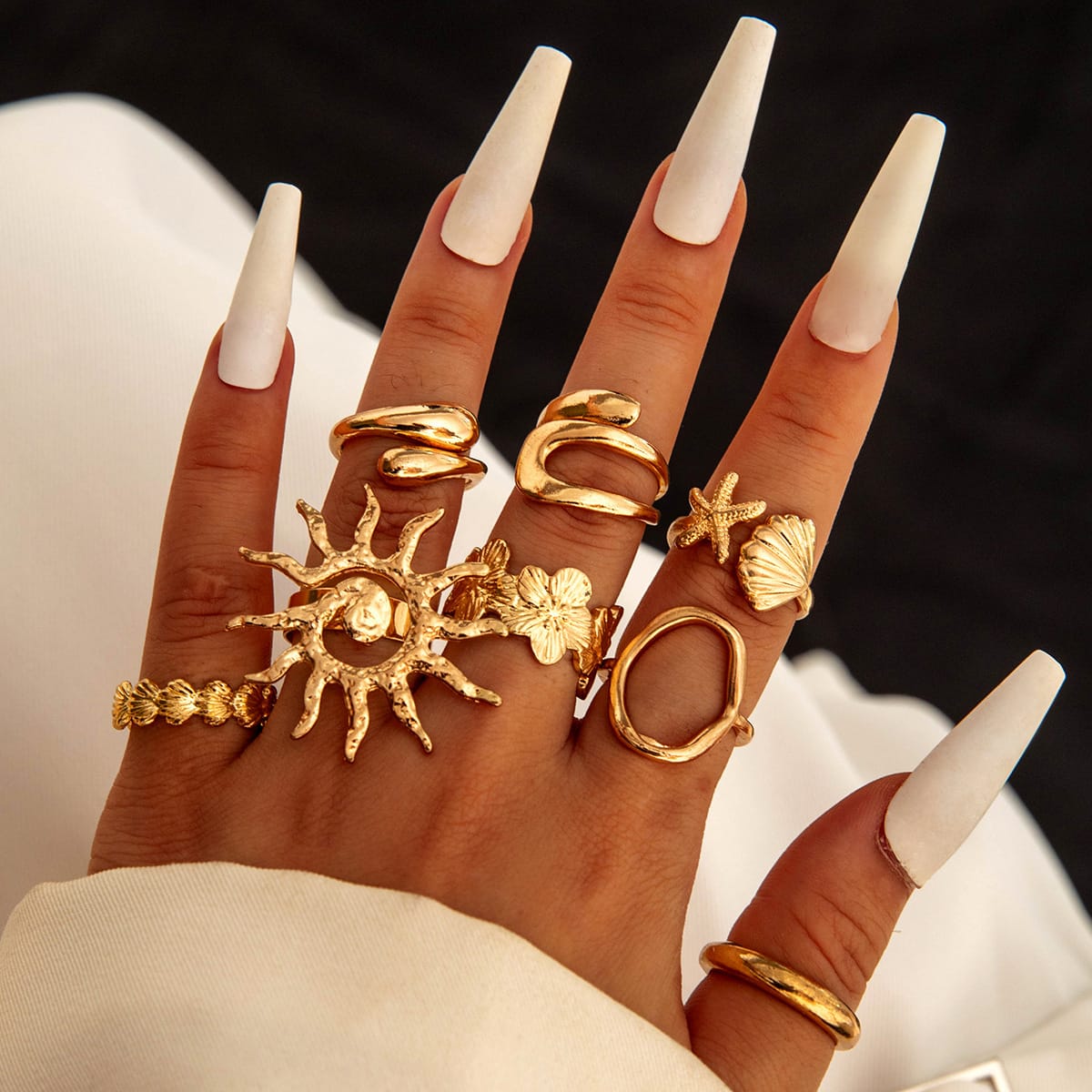 RS160: Maximalistic Finger Ring Sets (Golden) - 8pcs
