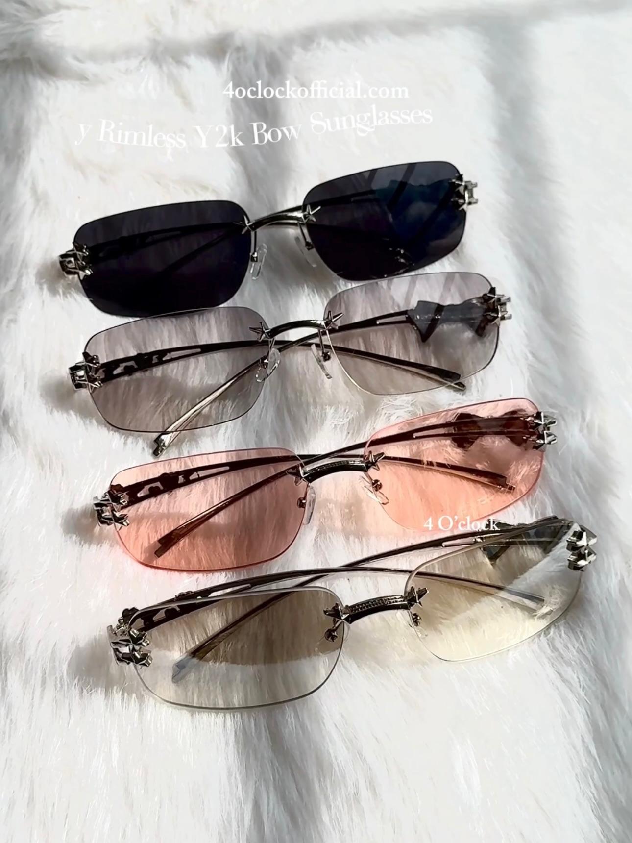 S17: Pinteresty Rimless Y2K Bow sunglasses: Pink + Grey (with box)
