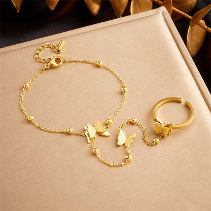 RB17: Stainless Steel Zircon Handchain: Triple Butterfly