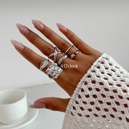 ✨RS106: Maximalistic Finger Ring Sets (Silver) - 6pcs (Full set adjustable)