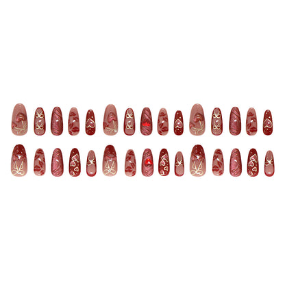 N01: Press On Nails: Red Cherry Heart. Size M (10 Pcs) - With 12pcs FREE glue stickers.