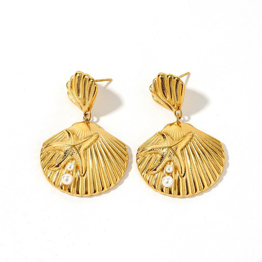 GE25: 18K Gold Plated Premium Stainless Steel Statement Earrings: Ocean Vibe