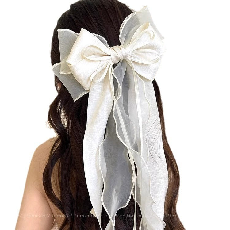 Mesh Bow Hair Clip: White