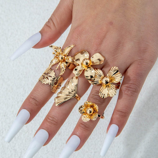 RS167: Maximalistic Finger Ring Sets (golden) - 6pcs