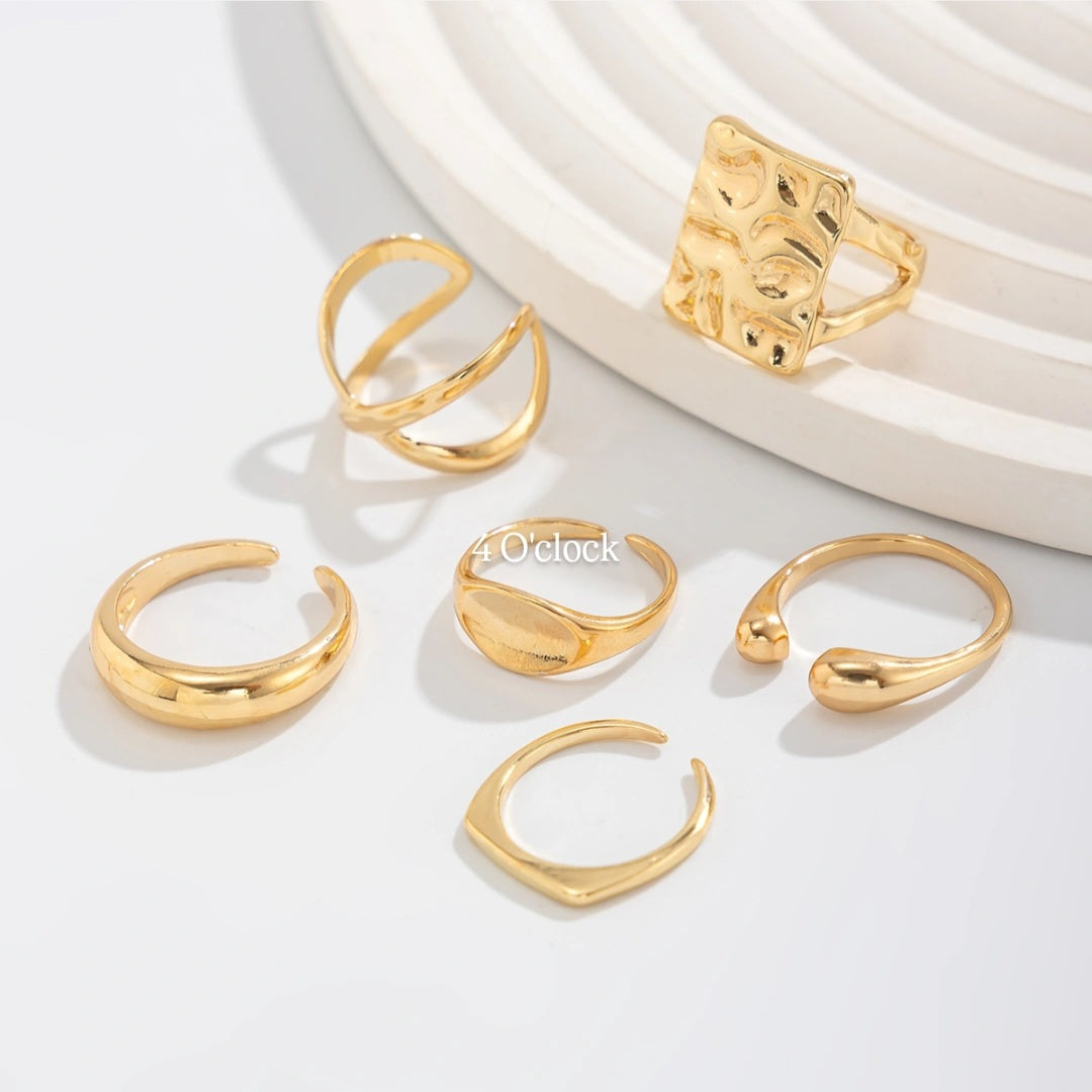 ✨RS105: Maximalistic Finger Ring Sets (Golden) - 6pcs (Full set adjustable)