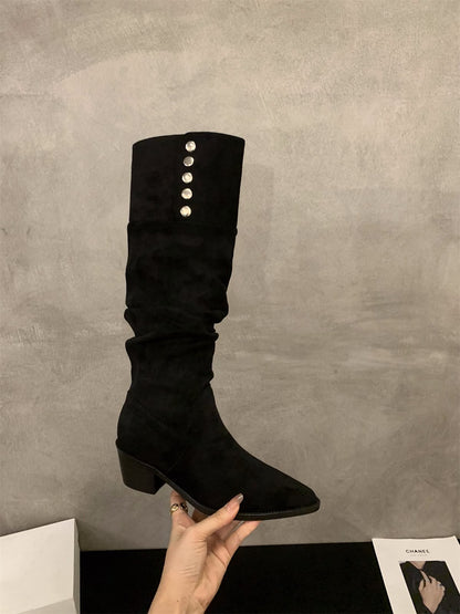 Seude Foldover Button Mid-Calf Boots: Khaki, Brown, Black (PRE ORDER ONLY)